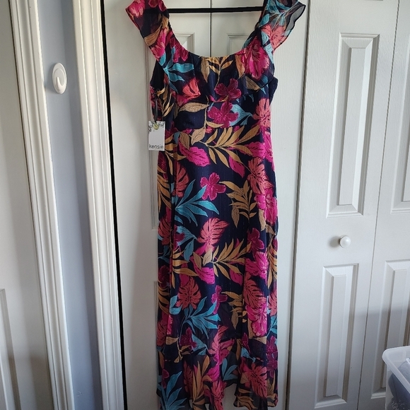 Kenzie Tropical Floral Faux Wrap Dress Sz 14 - Picture 7 of 9